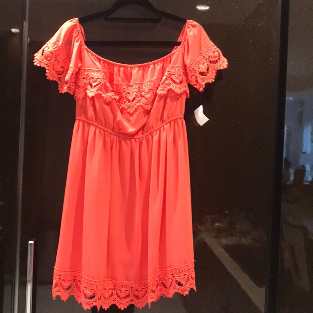 Off shoulder apricot color summer dress